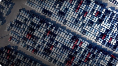 Ariel view of parked cars at Classic Auto Group in Texas